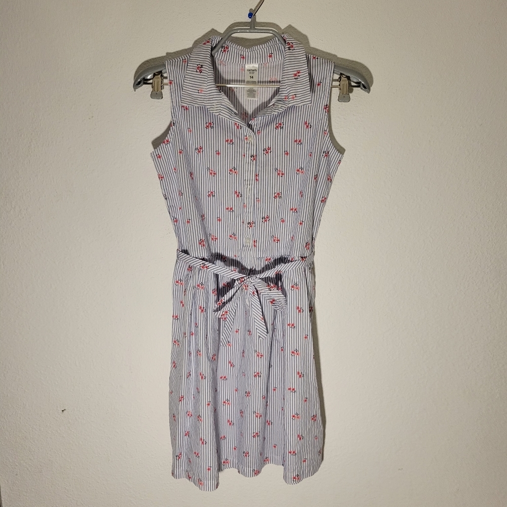 Girls Carter’s floral striped shirt dress girls size 14